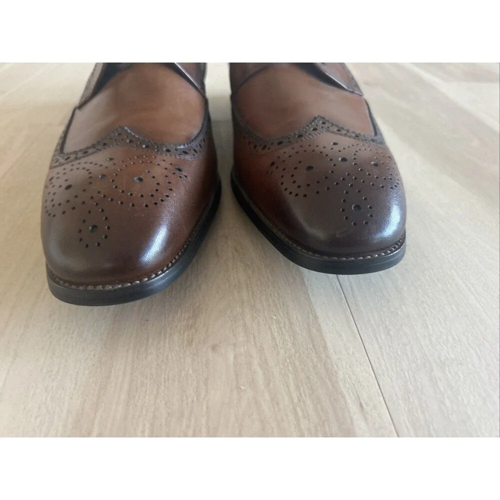 Jousen Men’s Wingtip Brogue Oxford Dress Shoes Brown Leather Size 13 Cognac